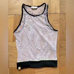 Monreal $120 white mesh gym/workout tank with black trim Size XS, EUC